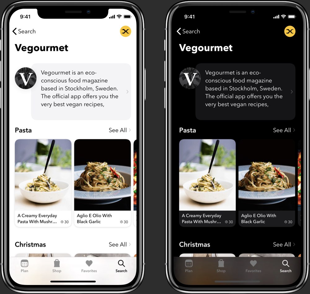 Plantry recipe view in light and dark mode