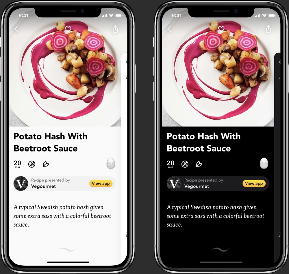 Plantry recipe view in light and dark mode